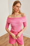Women's Candy Pink Corded Madonna Collar Seasonal Knitwear Blouse BLZ-19002627 - 5