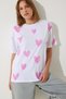 Women's White Pink Heart Printed Oversize Cotton T-Shirt BP00165