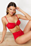 Kırmızı Straplez Kaplı Döküm Aksesuarlı Bikini Üstü TBESS24BU00150 - 4