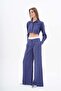Women's Bg Striped Boxer Detailed Crop Shirt Loose Fit Pants Set Navy Blue - 2