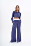 Women's Bg Striped Boxer Detailed Crop Shirt Loose Fit Pants Set Navy Blue