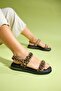LOKET Black Yellow Patterned Women's Sandal with Chain Detail - 8