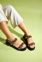 LOKET Black Yellow Patterned Women's Sandal with Chain Detail - 9