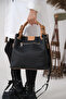 Women's Black Tan Braided 4-Compartment Shoulder Bag and Handbag - 4
