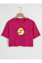 Women's Cute Chick Oversize Crew Neck Printed Crop T-shirt