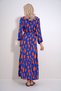 Women's Blue-Orange Crew Neck Patterned Skirt Flounced Waist Belted Maxiboy Dress ALC-X12038 - 5