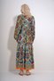Women's Orange V-Neck Skirt Flounced Balloon Sleeve Patterned Woven Dress ALC-X12016 - 5