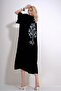 Women's Black Back and Pockets Wishing Tree Printed Buttoned Front Woven Viscose Dress ALC-X12011