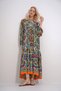 Women's Orange V-Neck Skirt Flounced Balloon Sleeve Patterned Woven Dress ALC-X12016 - 4
