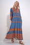 Women's Brown-Blue Collar Tassel Detailed Layered Flounced Ethnic Patterned Woven Viscose Dress ALC-X12039 - 2