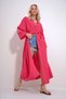Fuchsia Maxiboy Kimino Kaftan with Glitter Embroidery on the Back and Sleeves and Belted Waist Alc-X11995 - 3