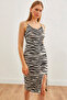 Women's White Zebra Chain Detailed Slit Knitted Dress ELB-19001747
