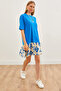 Women's Cobalt Blue Ecru Skirt Garnished Mini Dress ELB-19002157