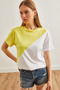 Women's Yellow White Asymmetric Blocked T-Shirt TSH-19000350 - 3