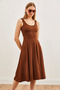 Women's Brown Strappy Flowing Twist Flared Dress ELB-19002152 - 4