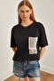 Women's Black Garnished T-Shirt TSH-19000768 - 2