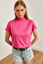 Women's Fuchsia Stand Collar Bat Flowing Blouse BLZ-19002579 - 3