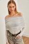 Women's Gray Madonna Collar Transparent Thin Knitwear Blouse BLZ-19002630