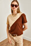 Women's Stone Brown Asymmetric Blocked T-Shirt TSH-19000350 - 6