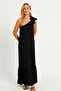 Women's Black Shoulder Bow Wrapped Midi Dress EY2800 - 6