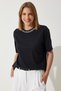 Women's Black Collar Chain Necklace 100% Cotton Knitted T-Shirt UB00277 - 3
