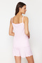 Açık Pembe Kurdele/Fiyonk Detaylı İp Askılı Fitilli Şortlu Örme Pijama Takımı THMSS24PT00356 - 6