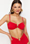 Kırmızı Straplez Kaplı Döküm Aksesuarlı Bikini Üstü TBESS24BU00150 - 5