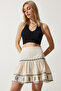Women's Cream Embroidered Raw Linen Summer Flared Skirt RG00034 - 2