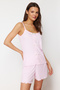 Açık Pembe Kurdele/Fiyonk Detaylı İp Askılı Fitilli Şortlu Örme Pijama Takımı THMSS24PT00356 - 3