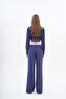 Women's Bg Striped Boxer Detailed Crop Shirt Loose Fit Pants Set Navy Blue - 3