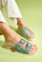 LANSO Beige Stone Double Strap Women's Slippers - 11
