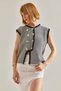Women's Black and White Button Detailed Knitwear Vest 60251082 - 2