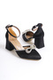 Black Satin Women's Rhinestone Bow Heeled Shoes BG1042-119-0019 - 5