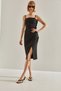 Women's Black Slit Detailed Rope Strap Dress 60251077 - 4