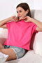 Stand Collar Cotton T-shirt 19588 LIGHT Fuchsia - 3