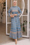 12016 Patterned Hijab Dress Blue