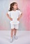 Summer Girl's Ruffle Sleeve Ribbed White Color Set with Shorts - 5