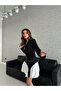 Women's Black Fabric Skirt Flounced Button Detail Design Jacket Dress - 3