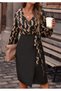Long Sleeve Double Breasted Collar - Digital Printed Bow Detail Diving Fabric Women's Dress