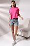 Stand Collar Cotton T-shirt 19588 LIGHT Fuchsia
