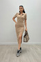 Crepe Fabric Collar Zipper Detailed Pencil Dress - Camel