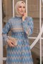 12016 Patterned Hijab Dress Blue - 2