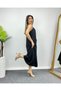 Women's Black Strap Modal Fabric Casual Midi Length Dress - 3