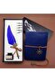 Compass Designed Leather Cover Retro Notebook and Ink Feather Pen Dip Inkwell Set Special Vip Production - 2