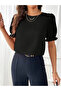    Women's Short Sleeve Crew Neck Imported Crepe Blouse with Sleeves - 3