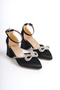 Black Satin Women's Rhinestone Bow Heeled Shoes BG1042-119-0019 - 3