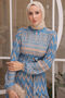 12016 Patterned Hijab Dress Blue - 5