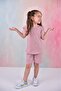 Summer Girl's Ruffle Sleeve Ribbed Powder Color Set with Shorts - 4