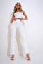 Women's Ecru Striped Elastic Trousers ALC-X12199 - 2