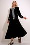 Women's Black V-Neck Ethnic Patterned Skirt Flounced Viscose Dress ALC-X12083 - 2